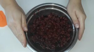 Sveže očišćene višnje u činiji spremne za pripremu pite