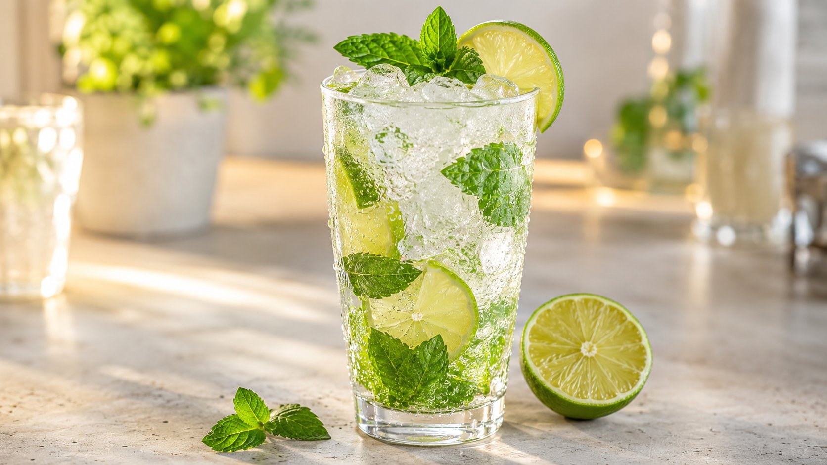 Bezalkoholni mojito sa limetom, svežom nanom i ledom.